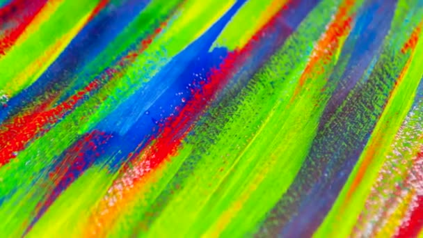 Canvas covered lines multicolor paints close-up. — Stock Video