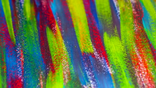 Canvas menutup garis multi warna cat close-up. — Stok Video