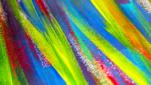 Canvas covered lines multicolor paints close-up. — Stock Video