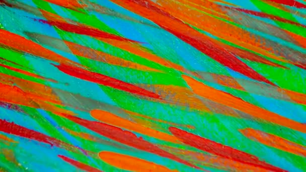 Many different colored lines painted bright paint on canvas close-up. — Stock Video