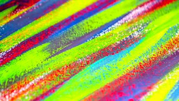 Холст покрытые линии многоцветные краски крупным планом. — стоковое видео