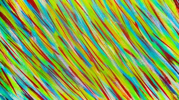 Art creative canvas with drawn lines of blue, yellow, green, red paint. — Stock Video