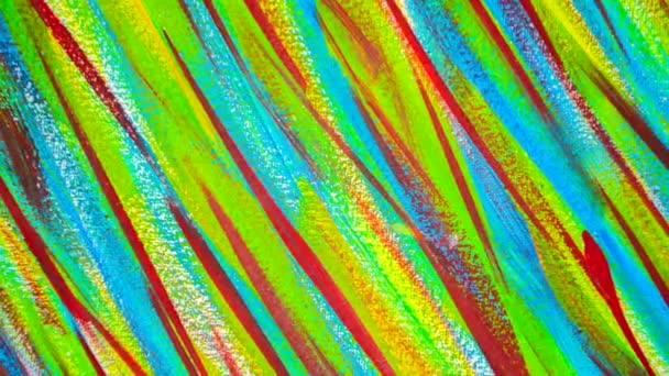 青、黄色、緑、赤の絵具の線が描かれた芸術の創造的なキャンバス. — ストック動画