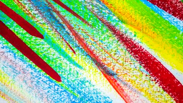 Kunstcreatief doek met lijnen van blauw, geel, groen, rode verf. — Stockvideo