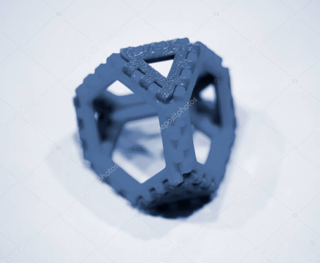 Abstract object printed by 3d printer on white background.