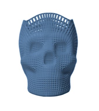 3D yazıcıda mavi gri renkli plastik ile basılmış kafatası.