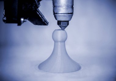 Modern 3D yazıcı yazdırma şekli mavi renkler yakın plan