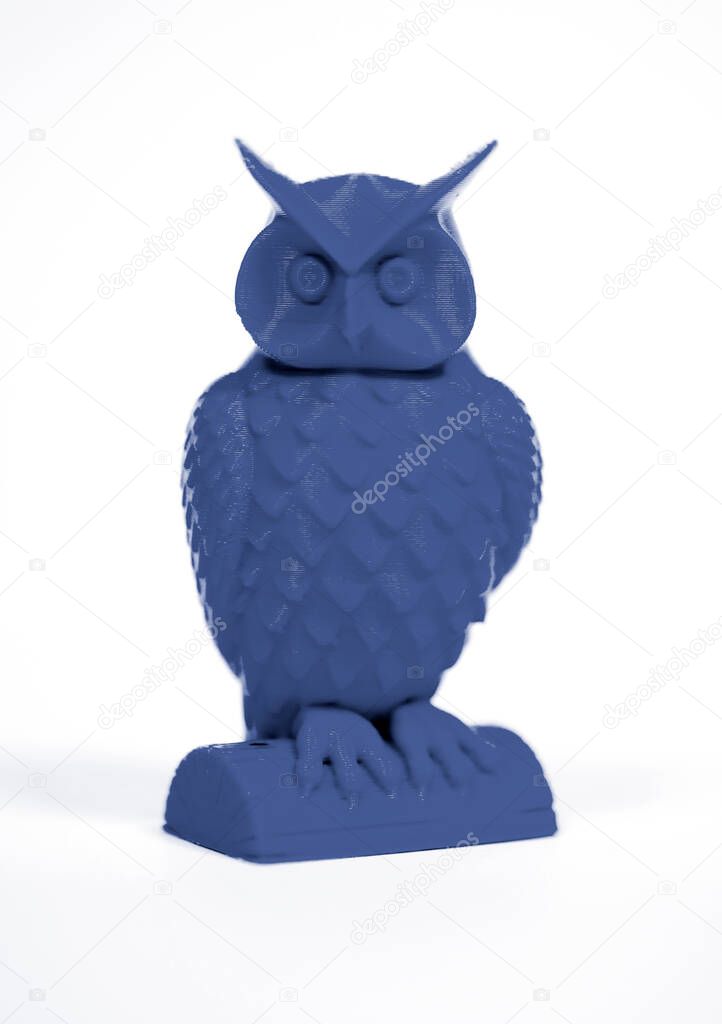 Abstract object of blue color printed by 3d printer isolated on white background