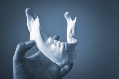 Bir kız avuç içindeki 3D yazıcıda çene izi tutuyor.