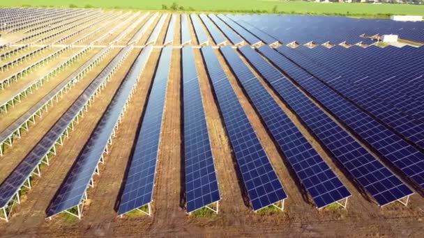 Luchtdrone zicht vlucht over zonnepanelen. — Stockvideo