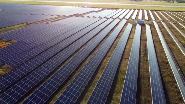 Luchtdrone zicht vlucht over zonnepanelen. — Stockvideo