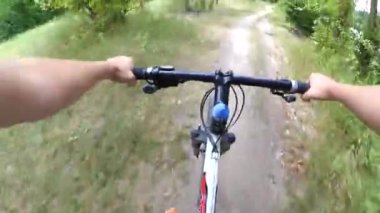 Orman yolunda hızlı bisiklet sürmek.