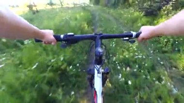 Yeşil çimlerin üzerinde bisiklet süren bir adam.