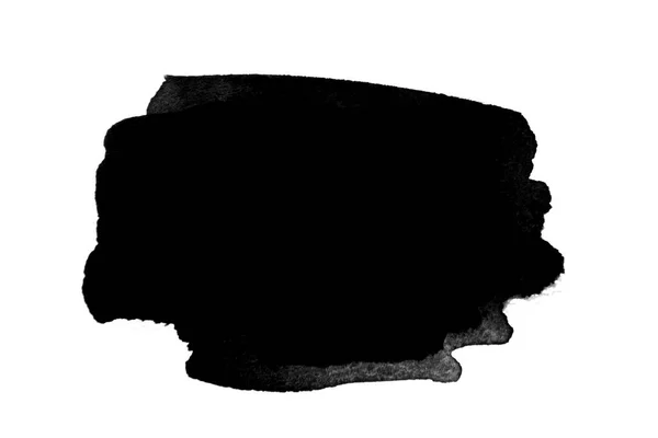 Black watercolor stain from brush strokes isolated on white background. — Stock Photo, Image