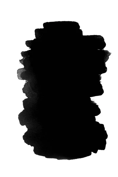 Black watercolor stain from brush strokes isolated on white background. — Stock Photo, Image