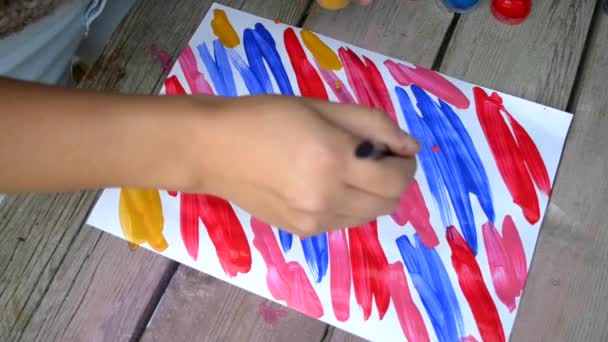 Creation of brush and paint the picture of abstract brush strokes on white boom — Stock Video