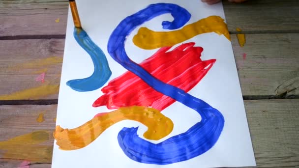 Creation of brush and paint the picture of abstract brush strokes on white boom — Stock Video