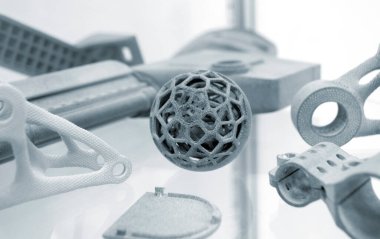 Toz endüstriyel 3D yazıcıya gri nesne yazdırıldı.