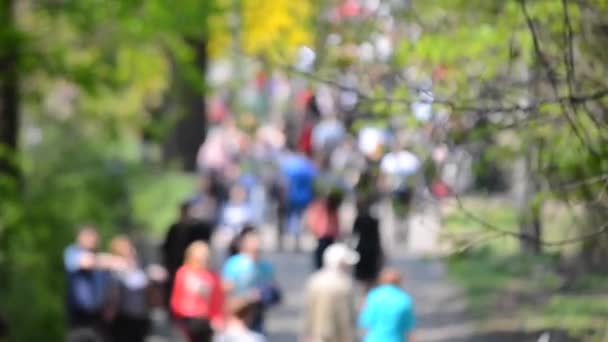 Molte persone, la folla, camminando lungo la strada sfondo sfocato — Video Stock