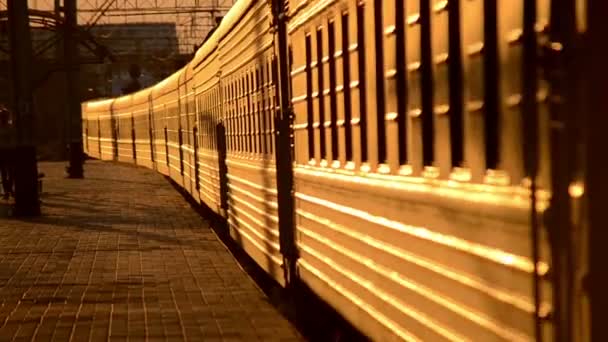 Vagões de trem que viajam sobre plataforma vazia — Vídeo de Stock