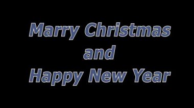 Mutlu Noeller ve yeni yılınız kutlu olsun siyah arkaplandaki harfleri dizayn edin. Mavi ve beyaz harfler. Kusursuz metin döngüsü. Element
