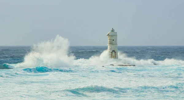 Faro Del Mangiabarche Envuelto Por Las Olas Una Tormenta Viento — Foto de Stock