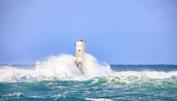 Leuchtturm Der Mangiabarche Von Calasetta Einem Stürmischen Tag Sardinen — Stockfoto