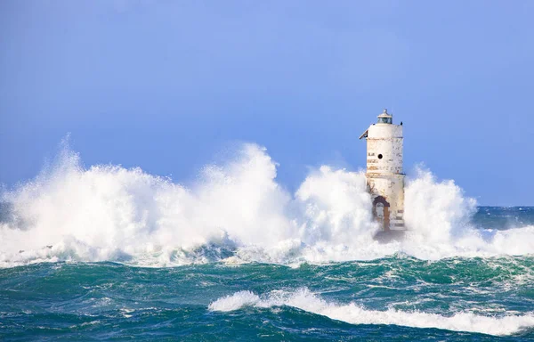 Leuchtturm Der Mangiabarche Von Calasetta Einem Stürmischen Tag Sardinen — Stockfoto