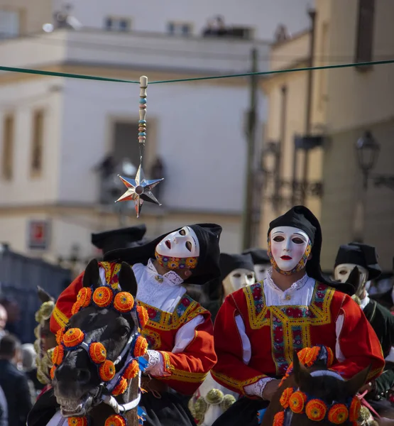 Máscara Tradicional Corrida Cavalo Sartiglia Sardenha Líder Corrida — Fotografia de Stock