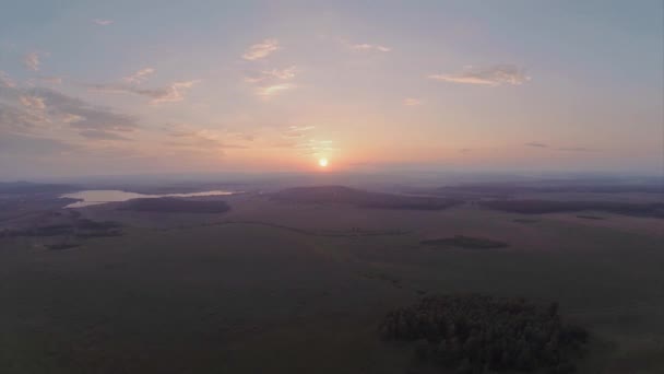 Flug bei Sonnenuntergang über dem gelben Feld — Stockvideo