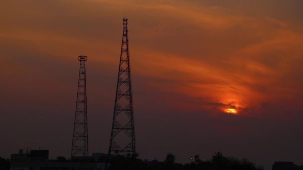 Areal View Sunset Dramatic Sky Telecommunication Tower — 图库视频影像