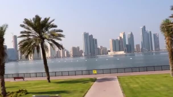 Country City Sharjah Date 2021 Imágenes Ciudad Sharjah Desde Coche — Vídeos de Stock