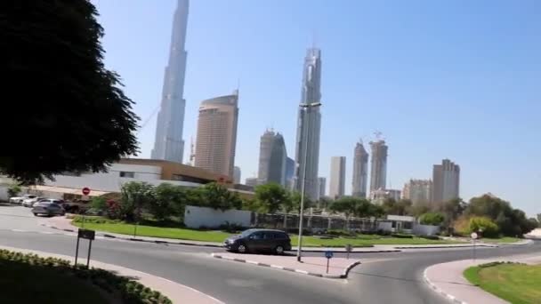 Country City Dubai Fecha 2021 Imágenes Burj Khalifa Moviendo Coche — Vídeos de Stock