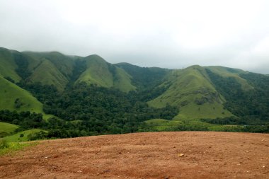 Yeşil ağaçlı yeşil dağ manzarası ve üzerinde mavi gökyüzü olan çimenler.