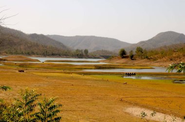 Nehir mavisi gökyüzü ile doğa manzarası