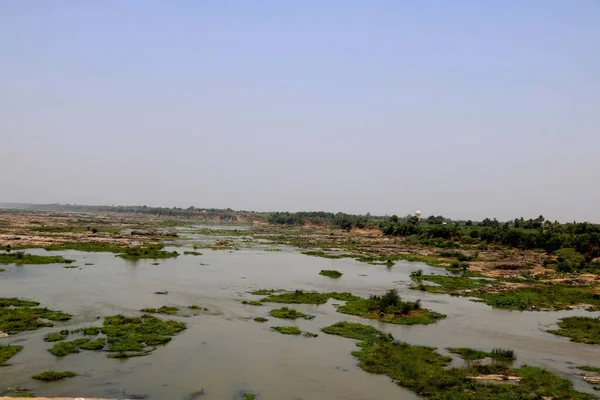 Vue Aérienne Grande Rivière Devenant Sèche Pendant Été — Photo