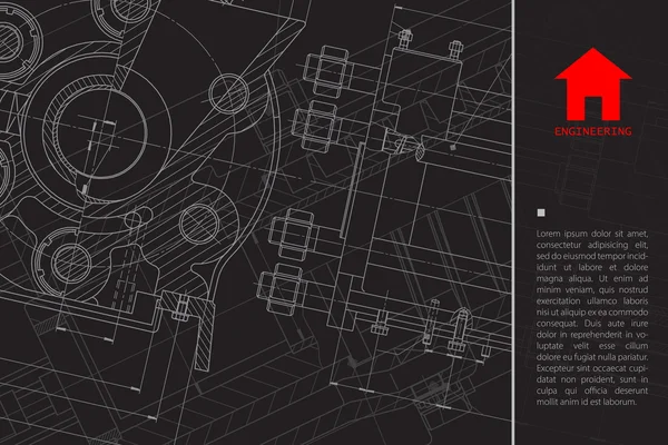 Μαύρο τεχνική σχεδιάγραμμα του μηχανισμού — Διανυσματικό Αρχείο