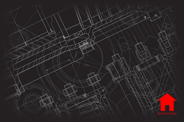 機構の技術的な設計図黒 — ストックベクタ