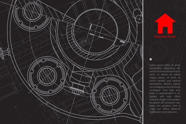 Schwarzer technischer Bauplan des Mechanismus — Stockvektor