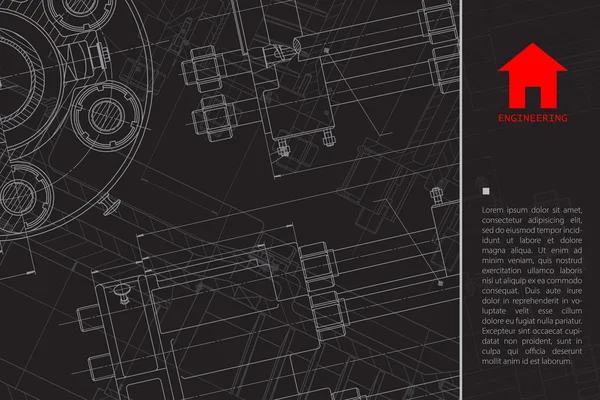 Schwarzer technischer Bauplan des Mechanismus — Stockvektor