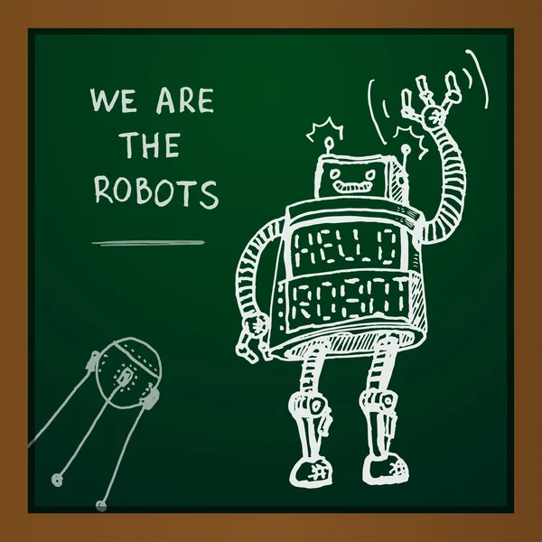 Vector chalk draw robot on blackboard. Eps10 — Stock Vector