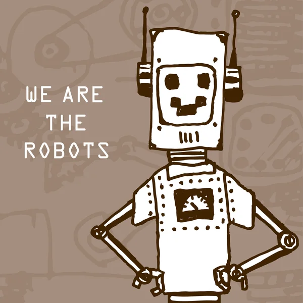 Vektor Hand zeichnen Roboter auf Retro-Hintergrund. eps10 — Stockvektor