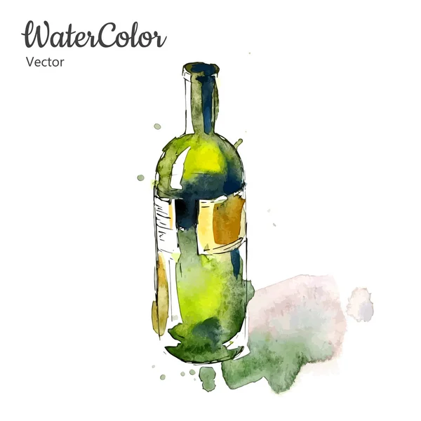 Vector hand schilderij aquarel illustratie van fles wijn — Stockvector