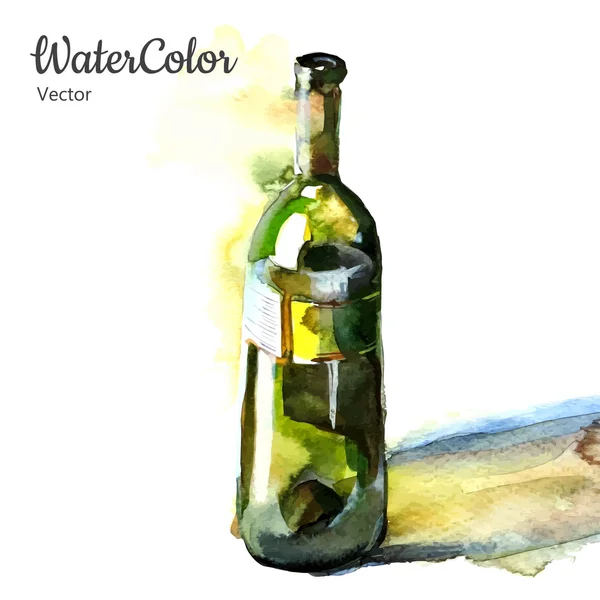 Vector hand painting watercolor illustration of wine bottle — Stock Vector