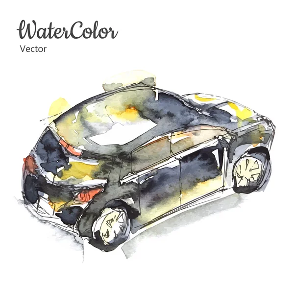 Vector mano pintura acuarela abstracta coche ilustración — Vector de stock