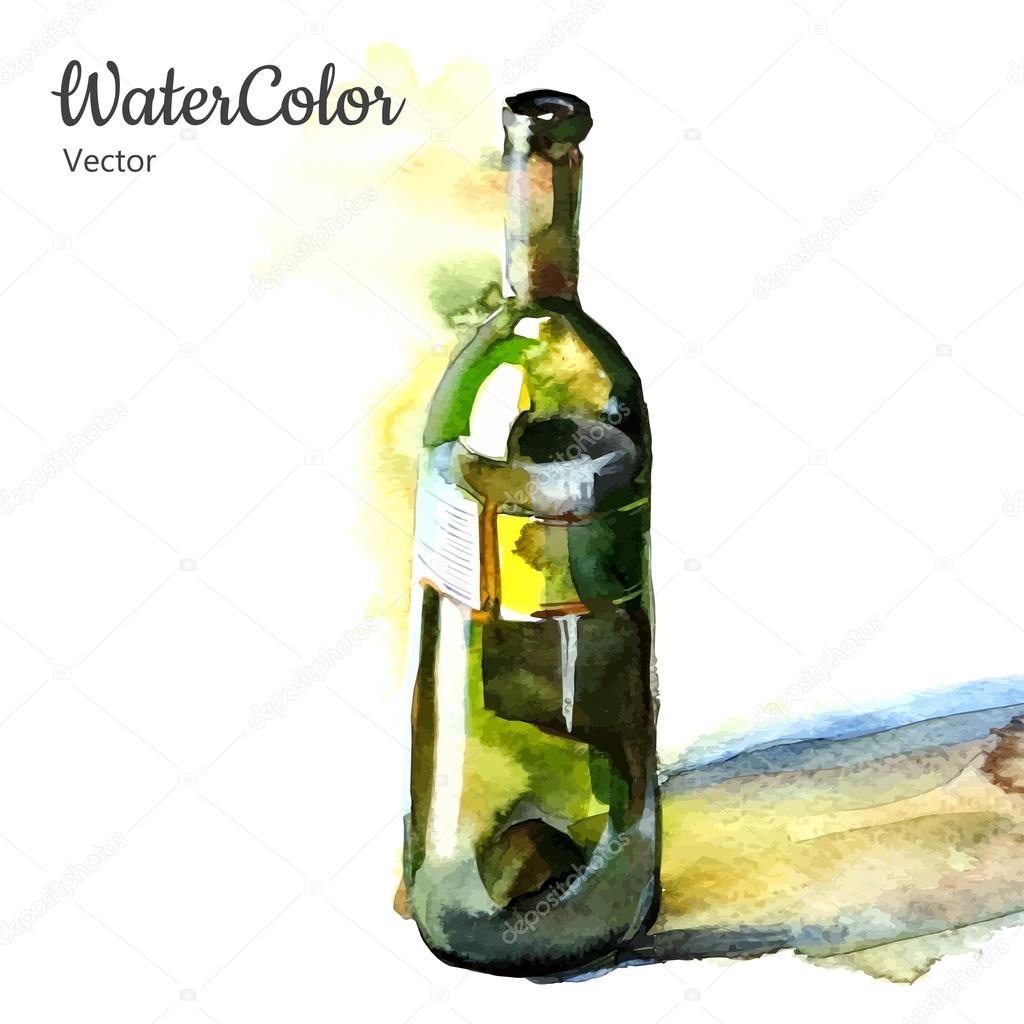 Vector hand painting watercolor illustration of wine bottle