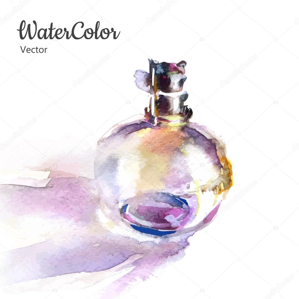Vector hand painting watercolor illustration of perfume 