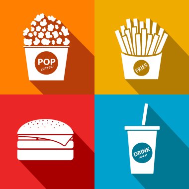 Fast food düz Icon set