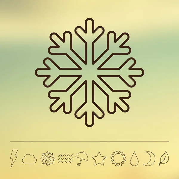 Conjunto de iconos de copo de nieve plano y clima — Archivo Imágenes Vectoriales