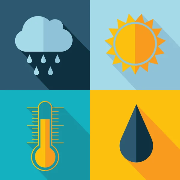 Sol, regn, släpp och termometer moln. — Stock vektor